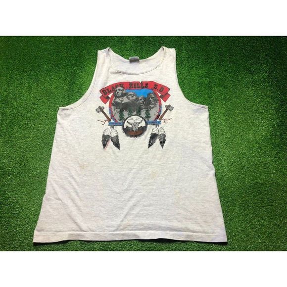 Tee Jays Shirts Vintage9s Black Market Mount Rushmore Indian Mens White Tank Top Size Xl